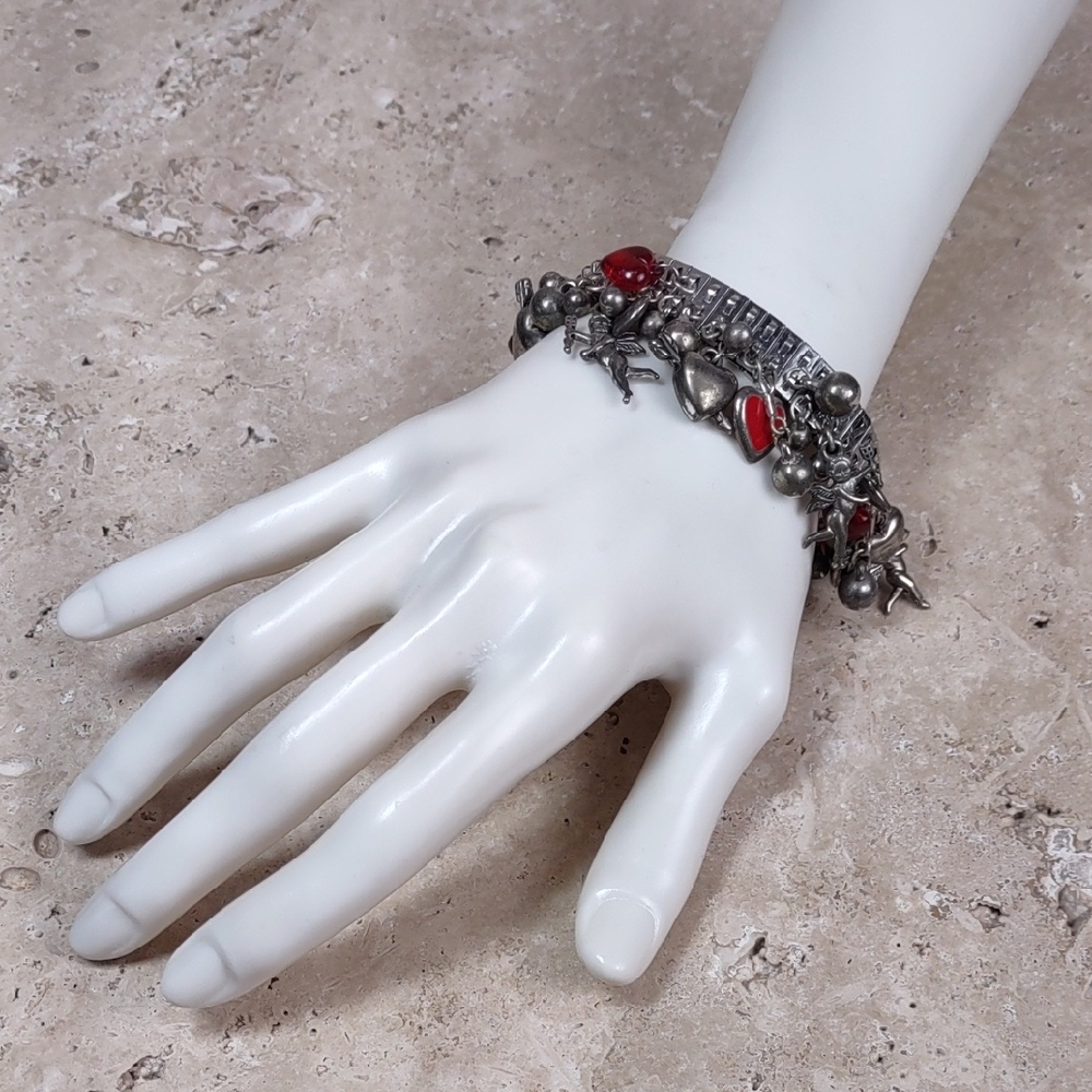 Vintage-look Silvertone Valentine Cha Cha Charm Bracelet